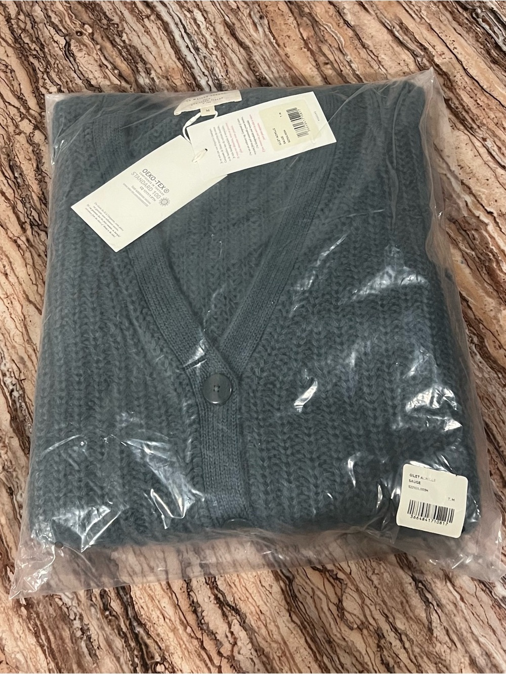 Sézane V-Neck Cardigan in Sauge Green - Picture 3 of 4